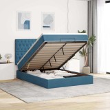 VidaXL Cadru pat otoman cu saltele Albastru &icirc;nchis 140x190cm catifea