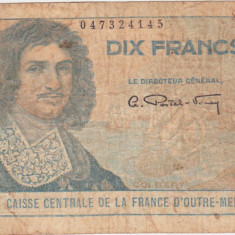 FRENCH EQUATORIAL AFRICA Franta 10 Franci FRANCS Colbert ND(1947) aF