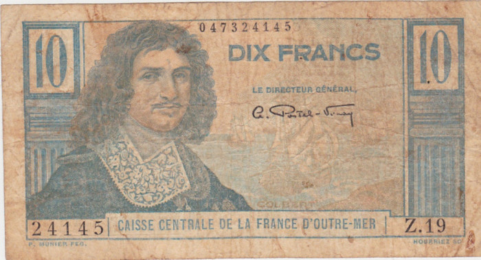 FRENCH EQUATORIAL AFRICA Franta 10 Franci FRANCS Colbert ND(1947) aF