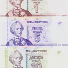 Bancnota Transnistria 1, 5 si 10 Ruble 2007 (2012) - P42b,43b,44b UNC ( set x3 )