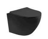 Cumpara ieftin Set Vas WC Suspendat, Model LX-1900MB, Fara Rama, Rimless, Iesire Orizontala P-Trap, Dimensiuni 490 x 360 x 320 mm, Negru Satinat, Ceramica, Capac cu