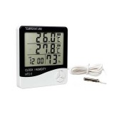 Ceas Digital Alarma cu Termometru Higrometru HTC-2B, Interior/Exterior, Afisaj Temperatura Umiditate, Memorie Min/Max, 12/24h