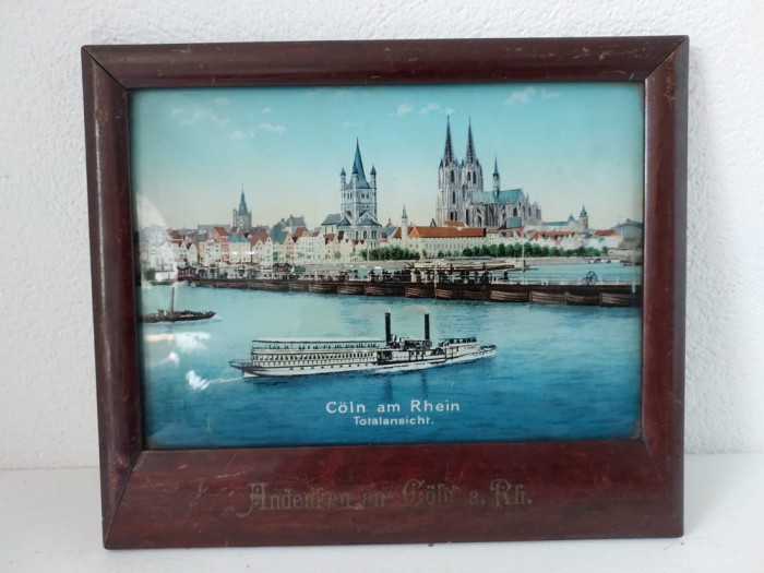 Tablou vechi imagine color printata Coln am Rhein Ttalansicht (Germania) - cu accente sidefate, rama de lemn cu scris auriu