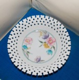 Fructiera porțelan traforat reticular, decor floral - Catherine - Keito, Japan