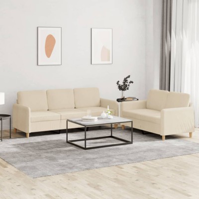 vidaXL Set de canapele cu perne, 2 piese, crem, textil foto