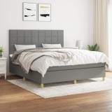Cumpara ieftin Pat box spring cu saltea, gri &icirc;nchis, 180x200 cm, textil
