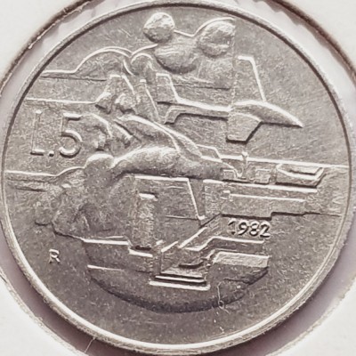 2722 San Marino 5 Lire 1982 Social Achievements &amp;ndash; Ecology km 133 foto