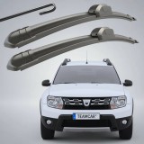 Cumpara ieftin Set 2 Ștergătoare Parbriz Flat Dedicate Dacia Duster 1 (2010-2016), Prindere Hook (C&acirc;rlig)