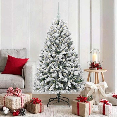 vidaXL Brad de Crăciun artificial Verde și alb 150 cm PVC și Metal 3395742 foto