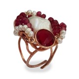 Cumpara ieftin Inel Argint 925 Placat Aur Roz cu Agat Rubiniu &amp; Perla Baroc, Reglabil, Handmade Made in Italy
