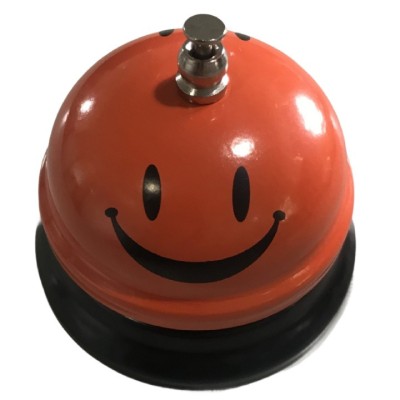 Clopotel metalic multifunctional, flippy, portocaliu cu imprimeu smiley face, 7.5x7.5x6.5 cm, receptie, restaurant, cafenele foto