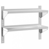 Raft de perete 2 niveluri 75x23,5x60cm argintiu otel inoxidabil
