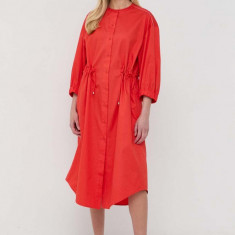 Max Mara Leisure rochie din bumbac culoarea rosu, midi, evazati