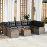 VidaXL Set canapea grădină gri 10 pcs Gri Mare Ratan Polimeric și Lemn