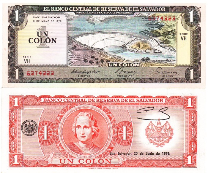 El Salvador 1 Colon 03.05.1979 P-125b UNC (20.06.1979)