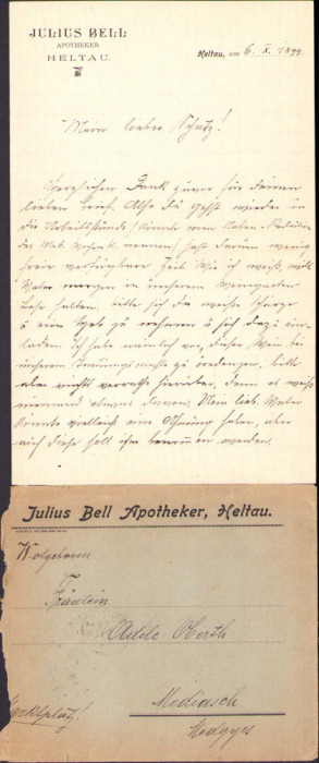 HST 282S Scrisoare farmacist Iulius Bell Cisnădie către Adele Oberth 1899