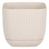 Ghiveci Flori Patrat Bej 15x15x13 cm, 1.8L, Plastic, cu Farfurie