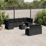 Cumpara ieftin Set canapele de grădină cu perne, 10 piese, negru, poliratan