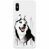 Husa silicon pentru Xiaomi Mi 8 Pro, Husky Dog Watercolor Illustration