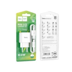 Hoco (C106A) Incarcator Retea + Cablu Lightning, 10.5W, 2.1A, 1xUSB-A, QC 3.0, WHITE