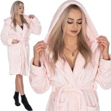 Halat de baie pentru femei pana la genunchi, cu gluga, marimea L/XL, roz Household NewTrend