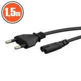 Cablu de alimentare Stecher tip CEE 7/16 Europlug - soclu IEC C7 1.5m 2x0.5mm2 dublu izolat 2.5A/250V negru 20111, MNC