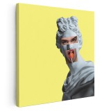 Tablou pop art colaj cap femeie in statuie, galben, gri 1401 Tablou canvas pe panza CU RAMA 80x80 cm