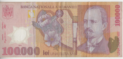 M1 - Bancnota Romania - 100000 lei - emisiune 2001 foto