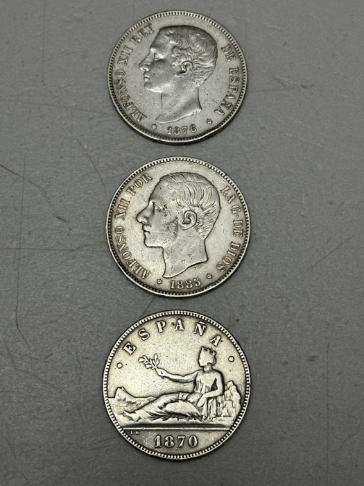 LOT 3 MONEDE ARGINT 900 - 5 Pesetas - Spania - 1870, 1876, 1885 !