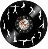 Ceas de perete din disc vinil, Tematică Gimnastică / Artistic Gymnastics, Design Sportiv cu Siluete Gimnaste, Negru, 30 cm