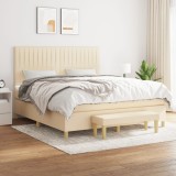 VidaXL Pat continental cu saltea, crem, 180x200 cm, textil 3137338