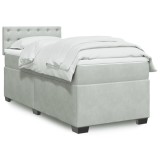 Gossi pat box spring cu saltea, gri deschis, 90x200 cm, catifea