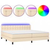 Cumpara ieftin Pat cu arcuri, saltea si LED, crem, 200x200 cm, textil
