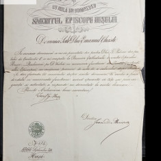 Act/ Document semnat de Iosif Episcopul Husului in 1866