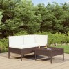 Set mobilier gradina Gossi, 3 piese, poliratan maro, cu perne albe, canapea colt si masa