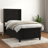 Cumpara ieftin Pat box spring cu saltea, negru, 90x200 cm, catifea