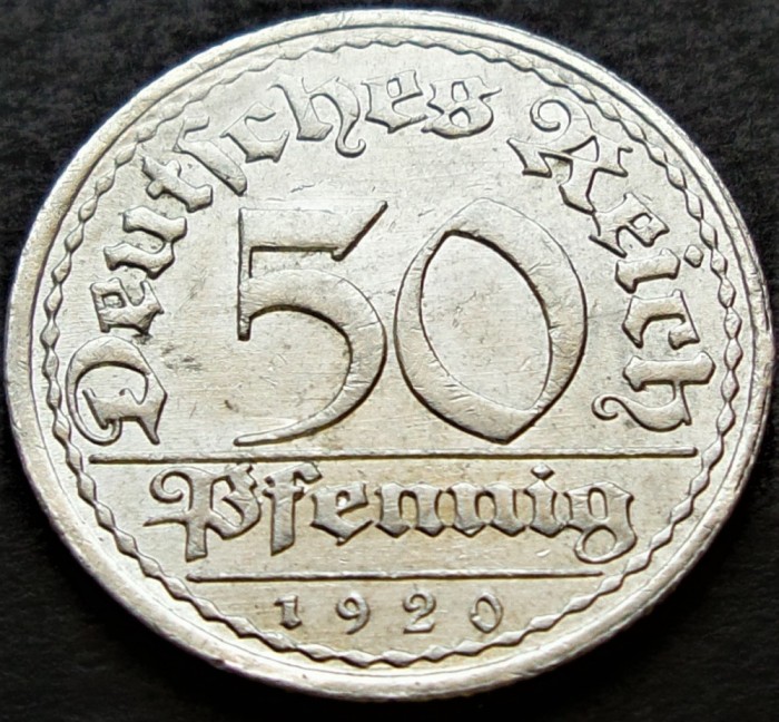 Moneda istorica 50 PFENNIG - GERMANIA, anul 1920 *cod 2132 B - litera A