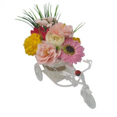 Bicicleta, aranjament floral trandafiri "Cosulet cu flori", flori de sapun, model multicolor, 30x17x15 cm, Dalimag