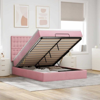 vidaXL Cadru de pat otoman cu saltele Roz 140x190cm catifea 3313618 foto
