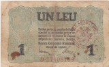 Bancnotă Rom&acirc;nia 1 leu 1917 Banca Generală Rom&acirc;nă, ștampilată, seria D 27408159