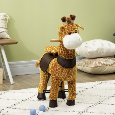 HOMCOM Balansoar pentru copii, design girafa cu roti pentru 3-6 ani foto