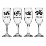 Set pahare Sampanie din sticla, personalizate, Miri si Nasi, pentru nunta, model 5