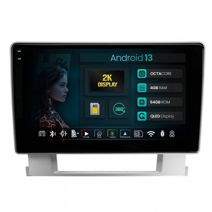 Navigatie 2K Opel Astra J 4GB RAM Android 13 Octacore Slot Sim 4G DSP GPS Wi-FI Carplay Android Auto USB Bluetooth Waze Touchscreen 9.5 Inch