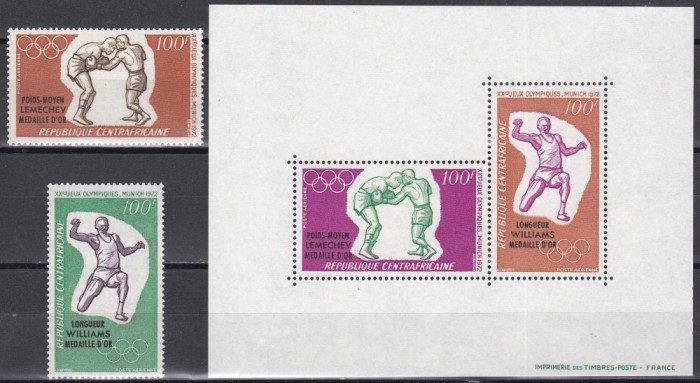 Centrafricana1972 - C&acirc;știgătorii medaliei de aur - J.O. M&uuml;nchen, PA, Serie+Colita, SUPRATIPAR, MNH