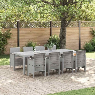 vidaXL Set de masă pentru grădină 9 pcs Alb Ratan Polt 3378743 foto