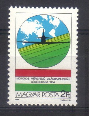 UNGARIA 1984, Campionatul de acrobatie aviatica, B&amp;eacute;k&amp;eacute;scsaba, serie neuzata, MNH foto