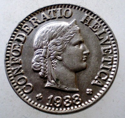 7.058 ELVETIA 10 RAPPEN 1938 B NICHEL foto