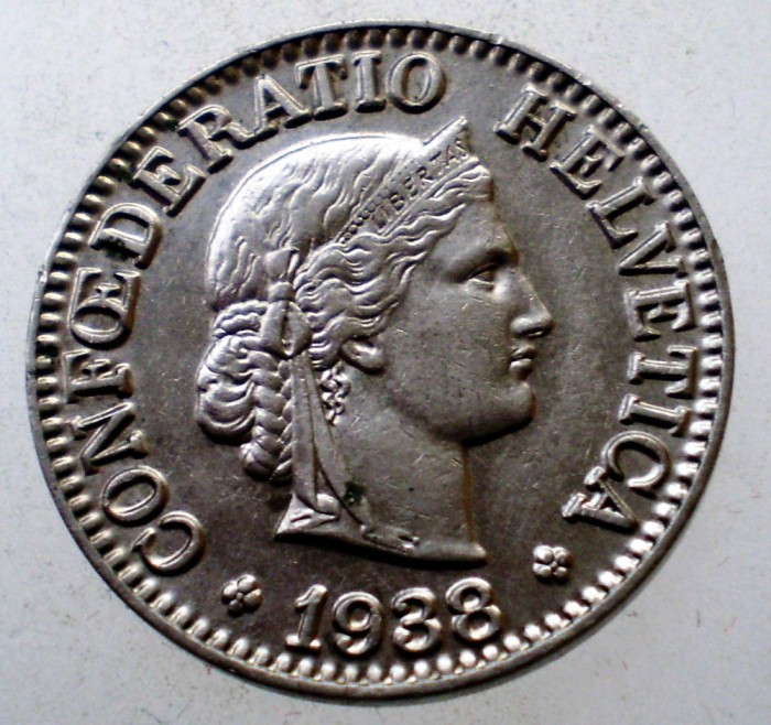 7.058 ELVETIA 10 RAPPEN 1938 B NICHEL