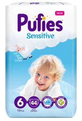 Scutece Pufies Sensitive, 6 Extra Large, Maxi Pack, 13+ kg, 44 buc foto