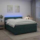 Cumpara ieftin Pat boxspring cu saltea Verde inchis 160 x 200 cm Catifea